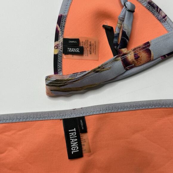 Triangl Neoprene Bikini Swimsuit Gray Floral 2pc Bathing Suit S/M With Bag GLAWS - Picture 10 of 16